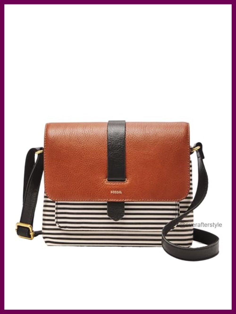 Genuine Leather Fabric Crossbody Bag Adjustable Strap Zipper Casual